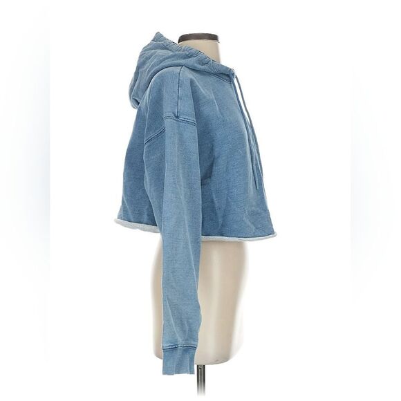 Blue Denim Cropped Hoodie Small 100% Cotton - Picture 3 of 4